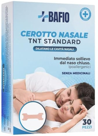Cerotti Nasali Bafio® 30 Pezzi - Respira Bene, Per Non Russare, Comfort Notturno Uomo Donna, Ipoallergenici e Efficaci Durante il Sonno o Durante lo Sport