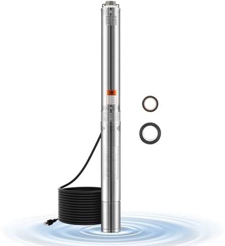 VEVOR Deep Well Submersible Pump, 2 HP Output Power, 115V, 31.7 GPM Flow 450 ft Head, with 9.84 ft Cord, Stainless Steel Water Pump, for Industrial, Irrigation, and Home Use, IP68 Waterproof Grade