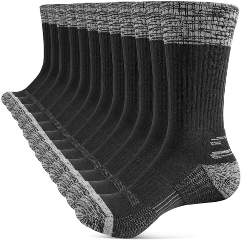 YOJOOM Men's Socks - Cushioned Work & Walking Socks for Running Hiking, Outdoor Trainer Size 6-12 UK (UK, Numeric, 6, 9, Regular, Regular, Black 6 pairs)