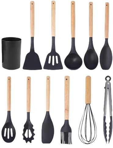 Yuemeuy Juego de Utensilios de Cocina | Utensilios de Cocina de Silicona 12 Piezas | Multifuncionales Antiadherentes Con Cubeta De Almacenamiento Para Uso Diario En Hogar Y Restaurante