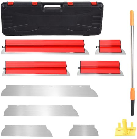Set Di Spatole Per Superfici, Comprendente Spatola Per Facciate Da 800mm, 600mm, 400mm, Spatola Per Lisciatura Da 250mm, Manico Telescopico, Custodia Per Il Trasporto E Lama Sostituibile Da 0,3Mm