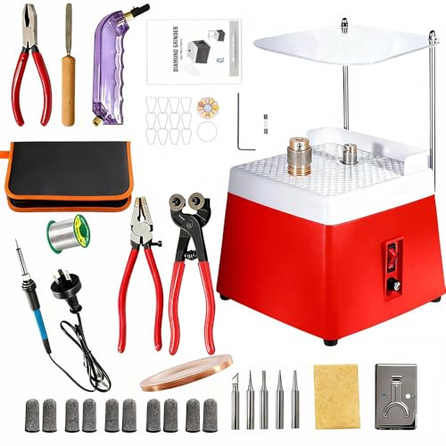 Ponceuse à Verre Portable,220V,65W,4200 tr/min,avec Fonction d'Aspiration Automatique,Protecteur Transparent,2 Têtes Meuleuses Interchangeables et Accessoires de 34 pcs pour Verre et Céramique (Rouge)