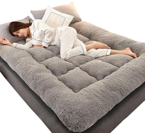 Matelas Futon Japonais Pliable En Peluche épaisse, Matelas De Sol, Surmatelas Futon Simple Ou Double, Lit D'appoint Portable Et Doux Pour Camping-Cars, Chambres D'amis Et Dortoirs(Gray,120x200cm)