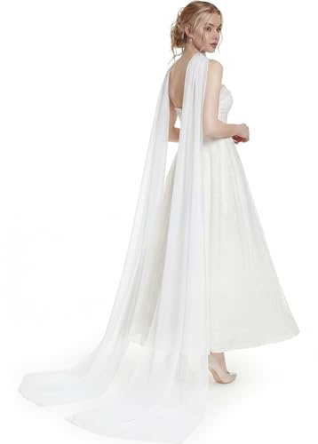 Glitopper Bridal Neck Scarf Long for Wedding 157 Inch White Chiffon Veil Scarf for Bride Minimalist Tulle Wrap for Ceremony Elopement Evening Dress Reception Bridal Portrait