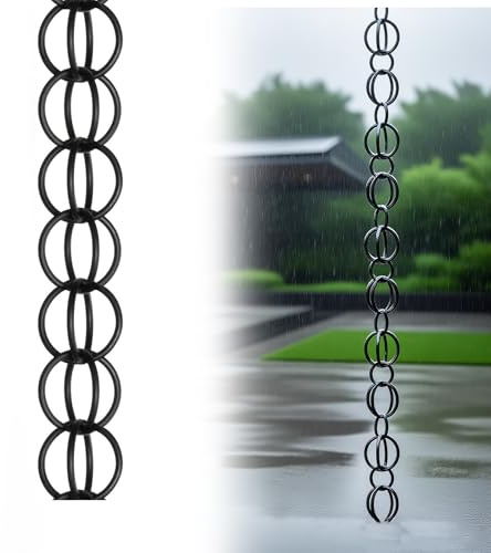 Regnkedjor för takrännor, Ring Regnkedja Svart Aluminium Med Rännadapter Och Catcher Flera storlekar(1.5m(5ft))