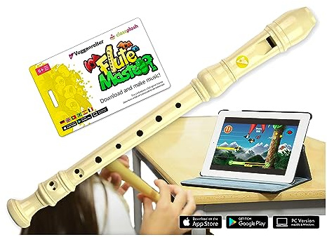 Voggenreiter Flauto in plastica per bambini dai 6 anni in su, con Flute Master (app software di apprendimento), impugnatura barocca, colore bianco crema, plastica, 1127
