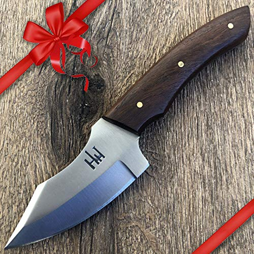 Hobby Hut HH-904 | Jagdmesser 7,5 Zoll aus 420C Edelstahl | Griff aus Walnussholz | Lederhülle | Entworfen für Skinning, Camping
