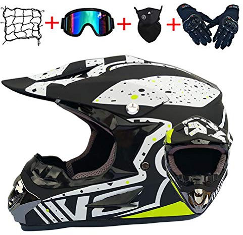 MTTKTTBD Casque de Motocross Casque de Moto Intégraux pour Dirt Bike ATV BMX Moped Off Road Crash Cross Downhill DH Four Wheeler MX Quad pour Hommes Femmes avec Lunettes Masque Gants