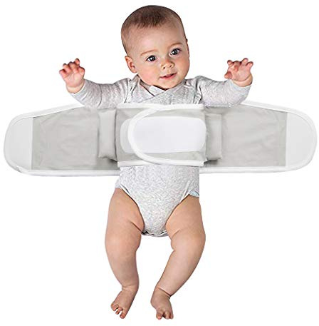 YJZQ Ceinture aide coucher Bébé Couverture Enveloppante Double couche Emmaillotage Nid d'ange élastique Gigoteuse Scratch pour bébé 2-12 mois Gris