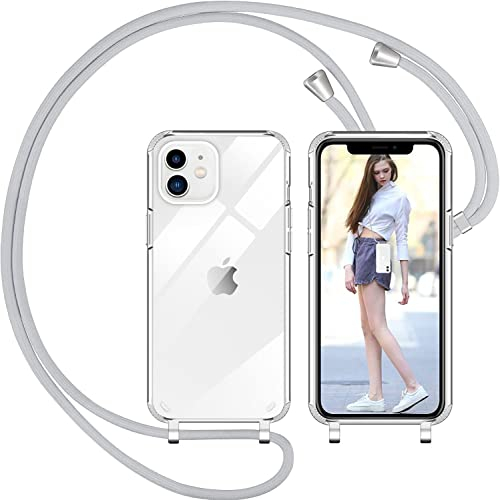 Nupcknn Handykette für iPhone 11 Hülle mit Band,Ultra Dünn Transparent Handyhülle (Abnehmbar Einstellbar) Necklace mit Kordel zum Umhängen Kameraschutz Handy Kette Stossfest Schutzhülle(Hellgrau)