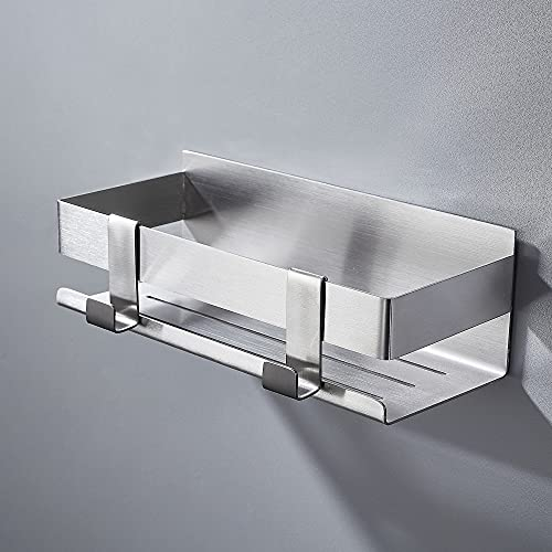 Lonvii Mensola Bagno Autoadesivo Acciaio Inossidabile Mensola Doccia Portaoggetti Doccia Senza Forare Spazzolato con 2 Ganci