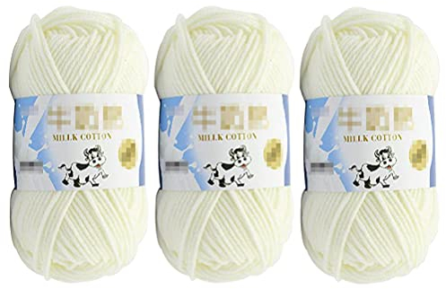 Milchgarn, 50 g, Baumwollgarn, weich, grob, handgewebt, Häkelwolle, Garn für Handarbeiten, Häkeln, Stricken (weiß), 3 Stück