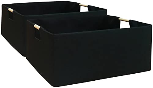 FUULOXE Storage Bin for Shelves Rectangle Closet Baskets Foldable Box with Handles Black Storage Boxes for Home Office Car Dormroom