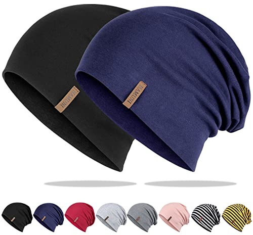 Mütze Damen Herren, Slouch Beanie Mütze, Weich Dünne Mütze aus Baumwolle, Leichte Atmungsaktiv Longbeanie, Jersey Chemo Mütze, Elastisch Laufmütze für Alle Jahreszeiten