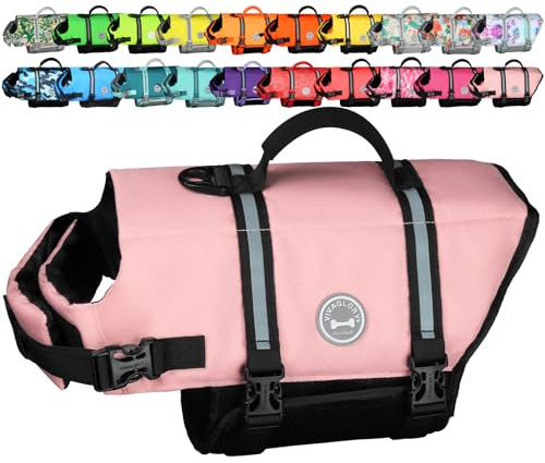 VIVAGLORY Giubbotto di Salvataggio Ripstop per Cani di Piccola, Media e Grande Taglia, Gilet da Nuoto per Cani con Maggiore Galleggiabilità e Visibilità, Rosa Sakura