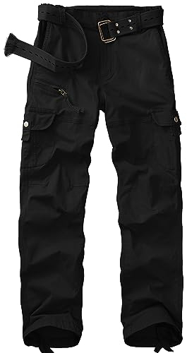 yeyity Cargohose Damen Hosen Multi Taschen Wanderhose Outdoorhose Baumwolle Arbeitshose Jogginghose Relaxed-Fit Trekkinghose Militär Hose Streetwear(Black,2087,44)