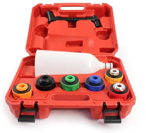 XPOtool Kit de Trémie de remplissage d’huile 8 pièces - avec Entonnoir, Bras rallonge et 6 adaptateurs M32, M35, M37, M42, 2 avec baïonnette - Remplissage moteur automobile