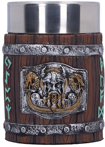 Nemesis Now Norseman - Bicchierino da liquore, 8 cm, in resina, marrone, vichingo, design vichingo, con inserto in acciaio inox, sapientemente dipinto a mano, in resina di alta qualità
