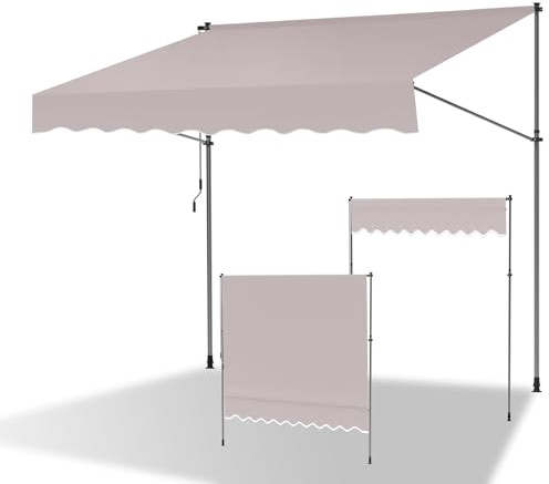 ISOISL Tenda da sole a morsetto, larghezza 350 cm, con manovella, resistente ai raggi UV, regolabile in altezza, parasole e impermeabile, per balcone senza forature, per balcone, terrazza, giardino