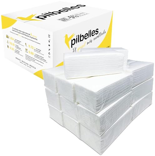 PILBELLES Toallas Papel Secamanos zigzag 3000 unidades (20 x 150) | Compatibilidad Universal | Toallas Zig Zag de Papel para Secarse las Manos Alta Suavidad y Rápida Absorción