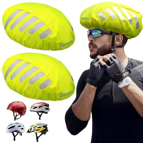 Zeawavsl Regenschutz für Fahrradhelm, 2 Stück Universal Fahrradhelm Regenschutz, 100% Winddichter Atmungsaktiver und Wasserfester Helmüberzug, Eflektierende Fahrrad Regenhaube