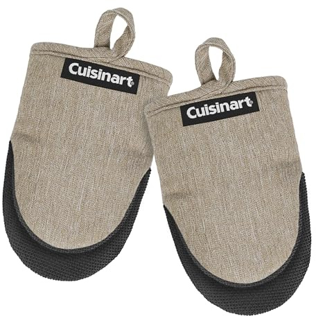 Cuisinart Mini Oven Mitts – 5.5” x 7” Heat-Resistant Kitchen Mitts for Oven with Non-Slip Neoprene Palm, Cotton Filling, and Fabric Loop – Durable Oven Mitt Set for Cooking & Baking (Chambray)