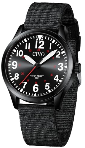 CIVO Uhren Herren Militär Outdoor: Mode Quarzuhr mit Groß Zahlen - Analog Schwarz Wasserdicht Nylonband