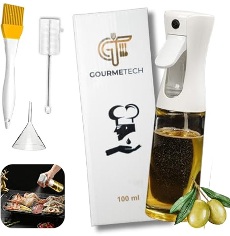 Gourmetech Vaporisateur d'Huile en Verre 300ml - Technologie de Pulvérisation Continue avec Contrôle des Portions - Polyvalent pour Cuisine