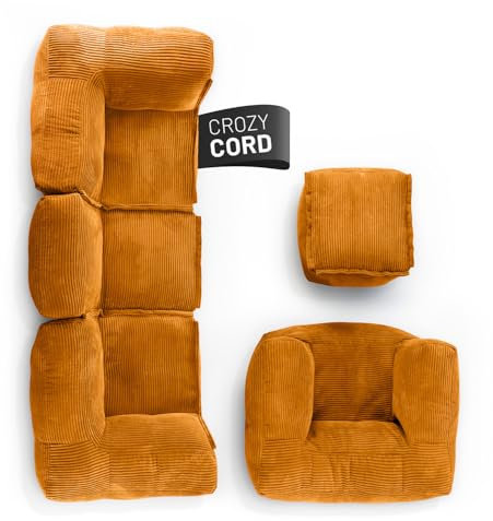 Lumaland Modulares Basic Set - Cord-Reihe | Indoor Sitzsäcke mit Softer Struktur, ideal Sofa Modulen & zum Pouf | Bean Bag mit Füllung - für Wohnzimmer & Co.