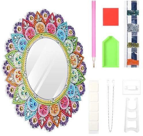 Strehknewen Juego de manualidades con espejo de pintura de diamantes 5D para niñas, juego creativo de mandala como regalo de cumpleaños para niños a partir de 6-12 años, 20 * 20cm