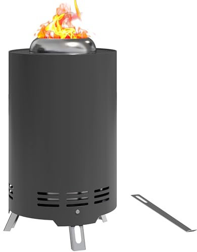 Outsunny Feuerschale Ø16x25cm aus Edelstahl Feuerstelle mit Schürhaken Rauchfreie Feuerschalen Feuerkorb für Garten, Balkon Terrasse, Outdoor BBQ Camping Grau