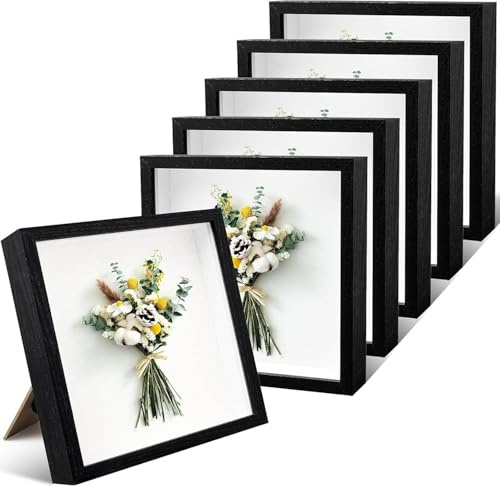SWHCM Lot de 6 Cadre 3D Profond 20x20 cm Cadre Photo Vitrine 3D Cadre Boîte en Bois Cadres d'Objet Carrée pour Médailles, Billets, Fleurs, Souvenirs, Diamond Painting