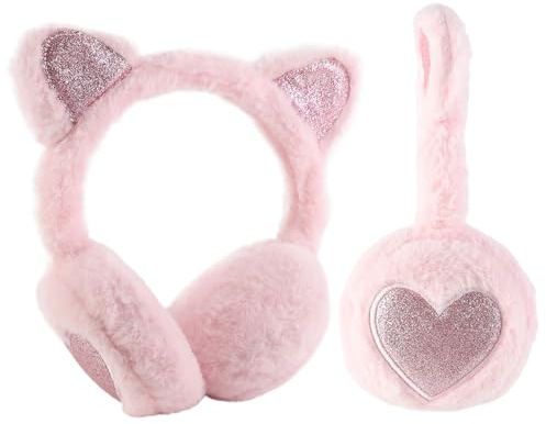 FYting Cache Oreille Enfant,Cache Oreille Fille en Peluche, Protection de Loreille Hivernale, Réglable, Adaptée à Noël, à LAnniversaire, Cadeau de Vacances (Oreilles Chat Rose)