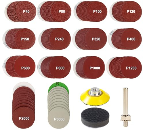 143PCS 50mm Sanding Discs Grit 40-3000 Polishing Kit Drill Sanding Attachment Hook and Loop Car Polishing Pads for Drill