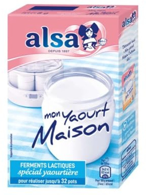 Ferments Lactiques Spécial Yaourtière Mon Yaourt Maison Pour réaliser jusqu'à 32 pots ALSA - 4 Sachets de 8g/Boite - Livraison Gratuite France (1 boite)