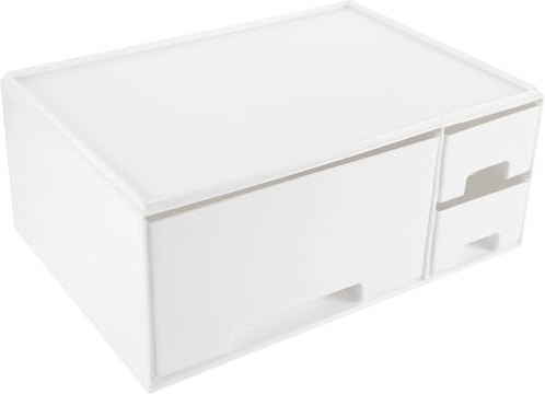 Alipis Support D’Écran PC Surélevé Tiroir de Rangement Blanc Étagère de Bureau pour Ordinateur Portable et Moniteur Accessoire Informatique Pratique pour Organisation et Gain de Place