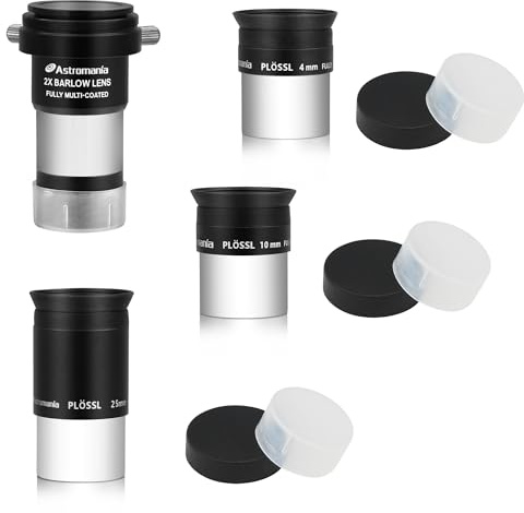 Astromania Telescope Accessory Kit Eyepiece Set with Three Plossl Eyepieces Including 4mm 10mm 25mm and Barlow Lens 2X, FMC Telescope Lense for 1.25 inch Astronomical Telescopes & Astronomy Filters