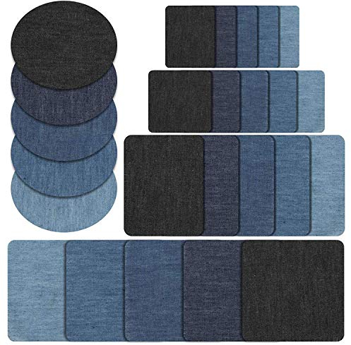 Naler 25-teilig Patches zum aufbügeln in 5 Farben Baumwolle Flicken Bügelflicken Bügeleisen Denim Patches Jeans Reparatursatz Set Aufbügelflicken (5 Größe)