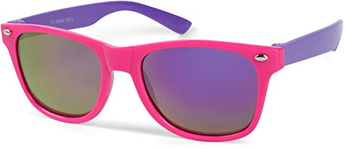 styleBREAKER Kinder Sonnenbrille Retro Nerd Design mit verspiegelten Gläsern | UV400 Schutz | Kunststoffrahmen | für Kleinkinder 18 Monate bis 4 Jahre, Gestell Pink-Lila/Glas Lila verspiegelt