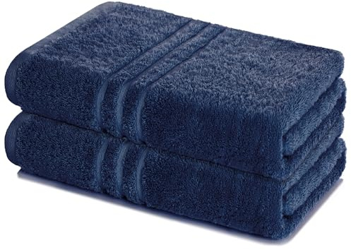 Lavea® Set med 2 Badhanddukar 80x200 cm 100% Bomull Mjuka och Absorberande – Perfekta som Stora Badhanddukar, Badlakan eller Handdukar – Marinblå