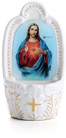 Catholic Police Collection Saint Water Renaissance for Home Entrance or Wedding Gift, 14.5 * 8.5 * 6cm, Ceramic, Unknown