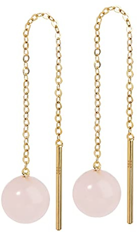 NKlaus Paar echt Rosenquarz Durchzieher 6mm Gelbgold 585 14K Gold Ohrringe Ohrhänger 7960