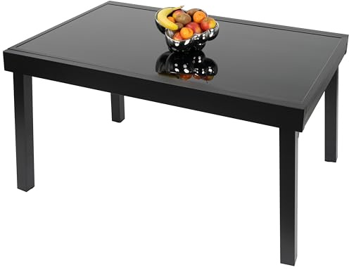 ib style Gartentisch Diplomat XXL, Outdoor Ausziehtisch, Aluminium Esstisch, Balkonmöbel, Gartenmöbel, Tischplatte aus Sicherheits Glas, Ausziehbar, 135-270 cm, Schwarz