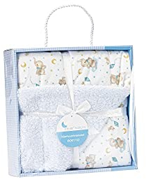 Interbaby - Manta Bebe Recien Nacido | Mantita Bebe 100% Poliéster, Terciopelo, Suave, Cómoda, Cálida | Manta Meses Bebe 80x110cm, Unisex, para Cunas, Carritos | Elefante + Borreguillo Azul