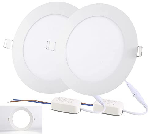 NRGDILY 9W 810LM Panel Downlight LED Redondo, Foco empotrable LED Ø130-140mm, Extraplano Metálico Empotrar en Techo Interior, Blanco frio 6500K, Incluye Transformador, 2 Pack