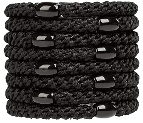 GUYI 8Pcs Black Hair Ties for Women Girls, Elastics Hair Bands, No Damage No Crease, Sturdy & Durable Elastic, Fit for Thick Hair, 8 Count