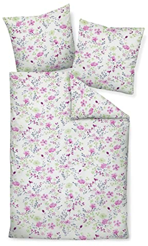 Janine Bettwäsche Seersucker Tango 135x200 + 80x80 cm Fuchsia lavendelgrau