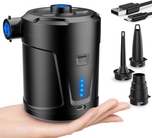 Electric Air Pump, 5200mAh Portable Air Pump with Fast Inflating/Deflating, Rechargeable Electric Pump with 3 Nozzles for Kids Paddling Pool, Swimming Pool, Airbed, Inflatable Boat