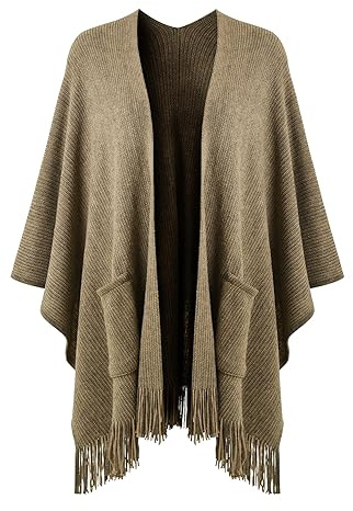 Ferand Châle pour femme, poncho confortable et léger avec poches, cape chaude pour les voyages, l'automne et l'hiver, kaki, One Size