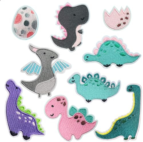 Mezrkuwr Confezione da 9 toppe da stirare sul dinosauro per bambino, toppe termoadesive per riparare pantaloni